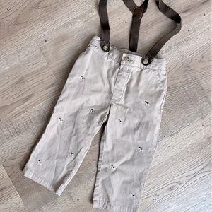 12-18M Janie & Jack Suspender Pant w/ Embroidered Puppies